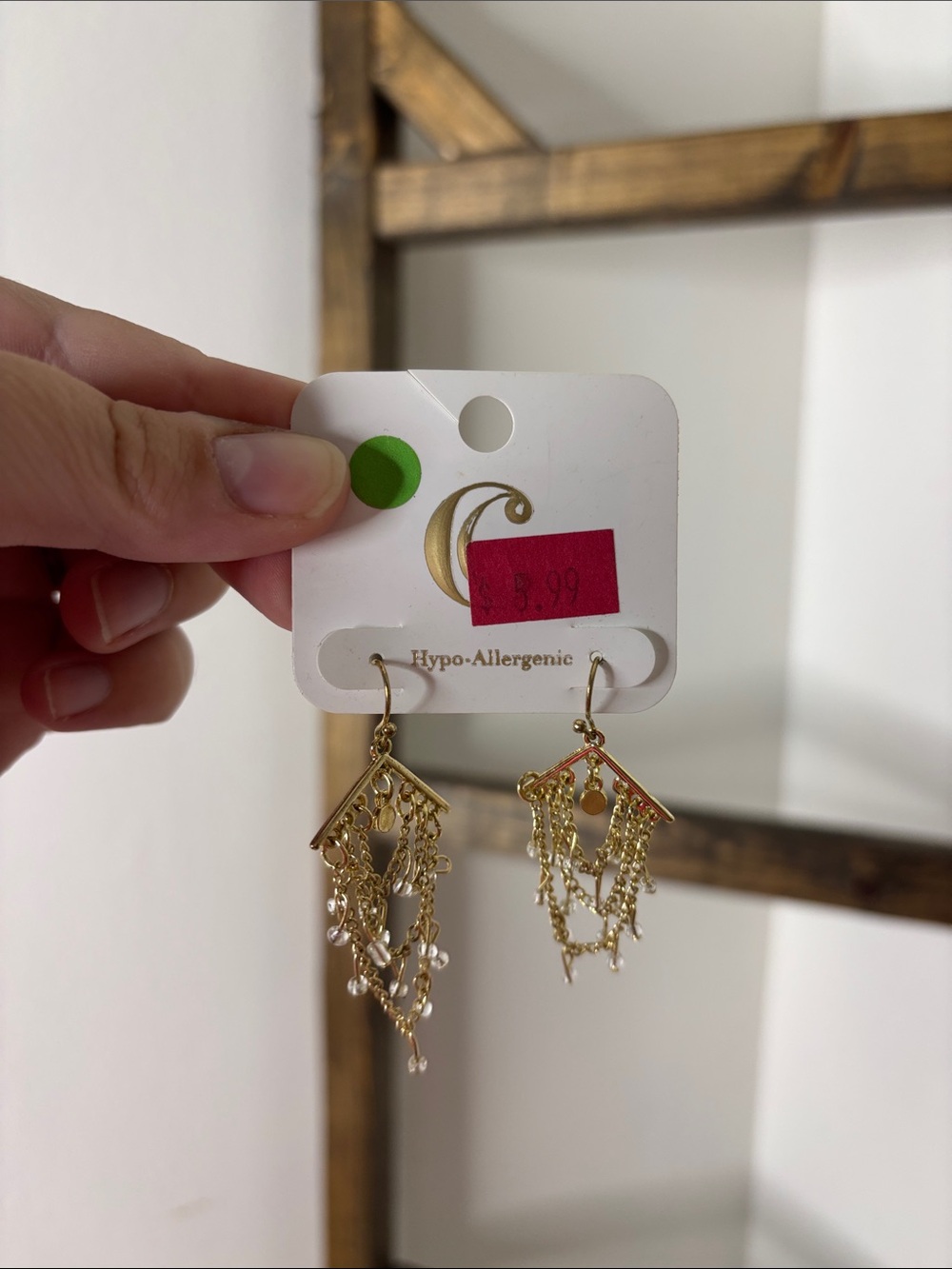C. Wonder Gold Dangle Chandelier Earrings with Bead Accents